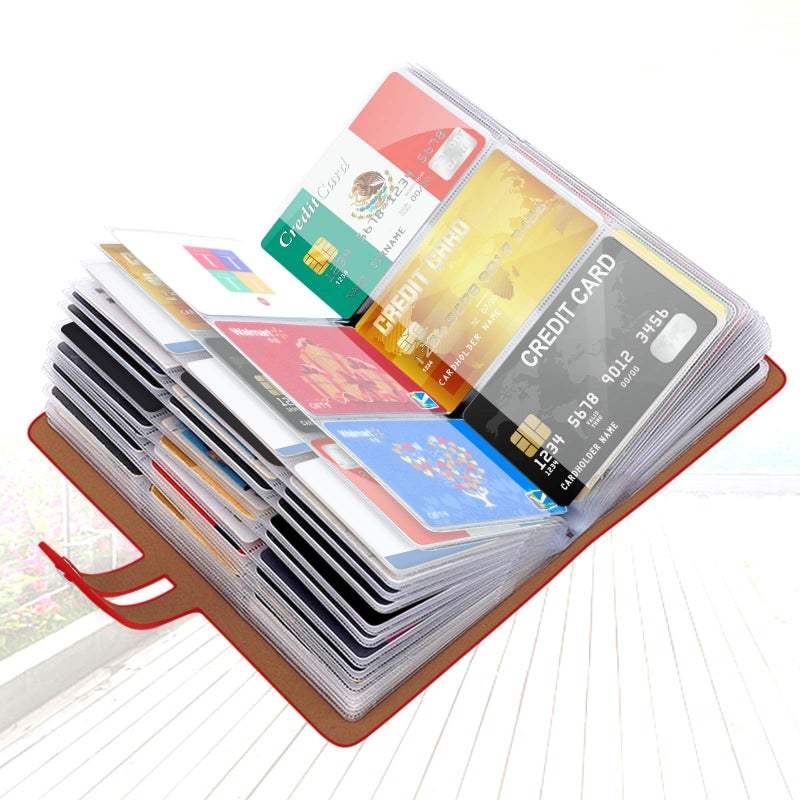 Padike RFID حامل بطاقات الائتمان، منظم بطاقات العمل، حامل بطاقات العمل مع 96 فتحة للبطاقات، واقي بطاقة الائتمان لإدارة بطاقاتك المختلفة لمنع الخسارة أو التلف (أحمر) - Image 2